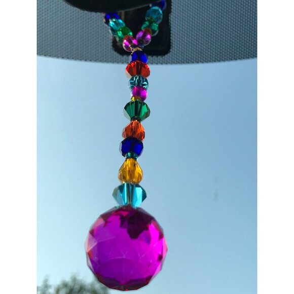Beaded Suncatcher Car Charm Rearview Mirror Ornament Pink Crystal Prism Jewel - Picture 4 of 9